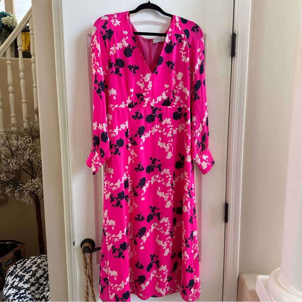 Tanya Taylor Bright Pink Floral Statement Dress
